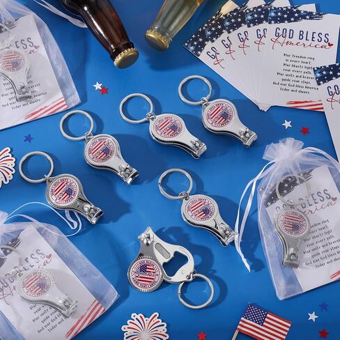 Zeyune 18 Set 4th of July Party Favors Patriotic American Flag Round c Bottle Opener Nail Clipper Keychain with God Bless 250th Anniversary Souvenirs Gifts USA Independence Day Party Favors in Kuwait