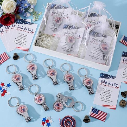 Zeyune 18 Set 4th of July Party Favors Patriotic American Flag Round c Bottle Opener Nail Clipper Keychain with God Bless 250th Anniversary Souvenirs Gifts USA Independence Day Party Favors in Kuwait