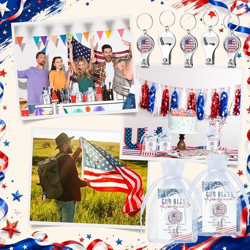 Zeyune 18 Set 4th of July Party Favors Patriotic American Flag Round c Bottle Opener Nail Clipper Keychain with God Bless 250th Anniversary Souvenirs Gifts USA Independence Day Party Favors in Kuwait