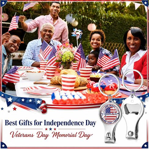 Zeyune 18 Set 4th of July Party Favors Patriotic American Flag Round c Bottle Opener Nail Clipper Keychain with God Bless 250th Anniversary Souvenirs Gifts USA Independence Day Party Favors in Kuwait