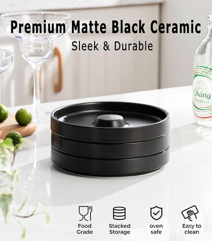 Margarita Salt Rimmer Set, Premium Ceramic Cocktail Glass Rimmer with 3 Bowls & Absorbent Pads, Matte Black Bar Rimmer for Salt, Sugar & Lime Juice, Home Bar & Party Essentials in Kuwait