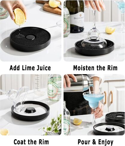 Margarita Salt Rimmer Set, Premium Ceramic Cocktail Glass Rimmer with 3 Bowls & Absorbent Pads, Matte Black Bar Rimmer for Salt, Sugar & Lime Juice, Home Bar & Party Essentials in Kuwait
