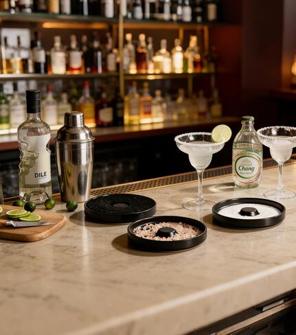 Margarita Salt Rimmer Set, Premium Ceramic Cocktail Glass Rimmer with 3 Bowls & Absorbent Pads, Matte Black Bar Rimmer for Salt, Sugar & Lime Juice, Home Bar & Party Essentials in Kuwait