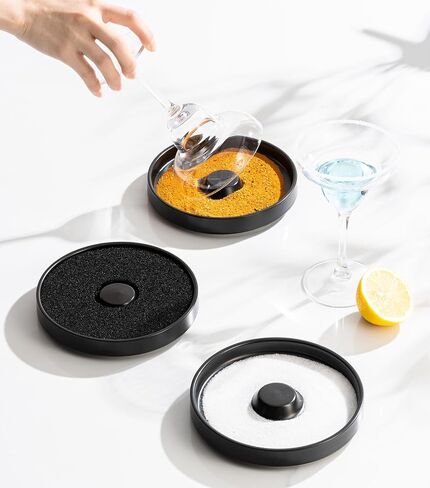 Margarita Salt Rimmer Set, Premium Ceramic Cocktail Glass Rimmer with 3 Bowls & Absorbent Pads, Matte Black Bar Rimmer for Salt, Sugar & Lime Juice, Home Bar & Party Essentials in Kuwait