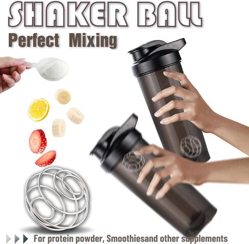ShakerZoo-6 عبوات من زجاجات شيكر البروتين لخليط البروتين، أكواب شيكر لمخفوق البروتين، 3 قطع 24 أونصة و3 قطع 20 أونصة (أسود) in Kuwait