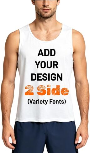 Custom Personalized Men's Sleeveless Tank Top – Print Your Photo Logo & Text, Sleeveless Tshirt for Gym, Running, Beach White in Kuwait
