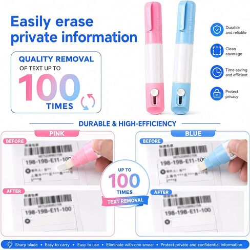 3PCS Thermal Label Correction Marker With Mini Box Cutter Cute, Privacy Information Coverage Fluid Liquid, For Documents, Labels, Packages, Shipping Addresses (Blue) in Kuwait