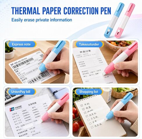 3PCS Thermal Label Correction Marker With Mini Box Cutter Cute, Privacy Information Coverage Fluid Liquid, For Documents, Labels, Packages, Shipping Addresses (Blue) in Kuwait