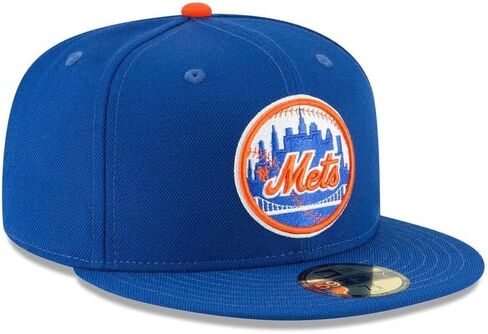 New Era MLB 59FIFTY New York Mets Blue Team Color Cooperstown Logo Authentic Collection Fitted On Field Baseball Cap Hat in Kuwait