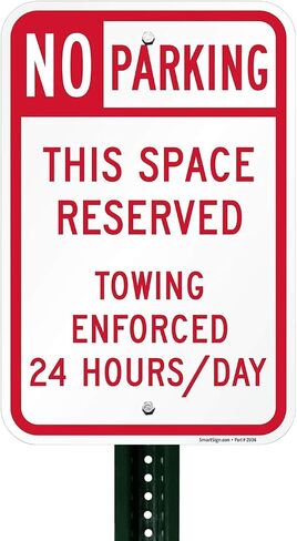 SmartSign "No Parking - Space Reserved, Towing Enforced" Sign | 12" x 18" Aluminum in Kuwait