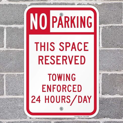 SmartSign "No Parking - Space Reserved, Towing Enforced" Sign | 12" x 18" Aluminum in Kuwait
