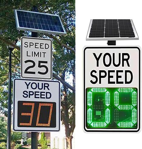 20"x27" White Radar Speed Sign - Solar-Traffic Feedback Warning Board | 3M Reflective Sheeting, Fully sealed Aluminum shell,Road Safety Speed Limit Detector with Accessories in Kuwait
