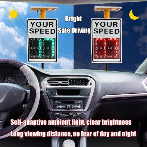 20"x27" White Radar Speed Sign - Solar-Traffic Feedback Warning Board | 3M Reflective Sheeting, Fully sealed Aluminum shell,Road Safety Speed Limit Detector with Accessories in Kuwait