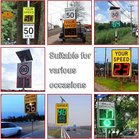 20"x27" White Radar Speed Sign - Solar-Traffic Feedback Warning Board | 3M Reflective Sheeting, Fully sealed Aluminum shell,Road Safety Speed Limit Detector with Accessories in Kuwait