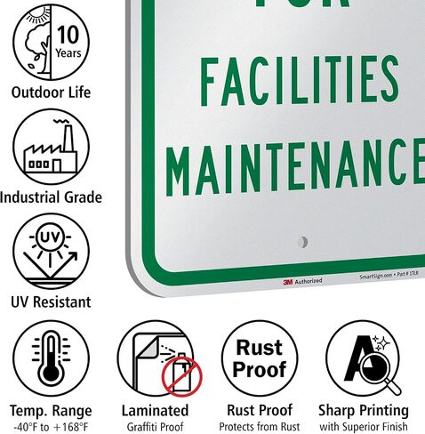 SmartSign 18 × 12 بوصة "محجوزة لصيانة المرافق" لافتة معدنية لوقوف السيارات، 63 مل من الألومنيوم، مادة عاكسة من الدرجة الهندسية 3M، أخضر وأبيض، صنع في الولايات المتحدة الأمريكية in Kuwait