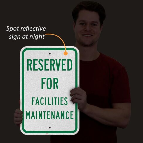 SmartSign 18 × 12 بوصة "محجوزة لصيانة المرافق" لافتة معدنية لوقوف السيارات، 63 مل من الألومنيوم، مادة عاكسة من الدرجة الهندسية 3M، أخضر وأبيض، صنع في الولايات المتحدة الأمريكية in Kuwait