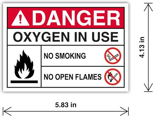 5 Pack Oxygen In Use Warning Labels – 4.13" x 5.83" – No Smoking No Open Flames Signs – Glossy Laminated Polypropylene Self Adhesive Stickers Decals in Kuwait