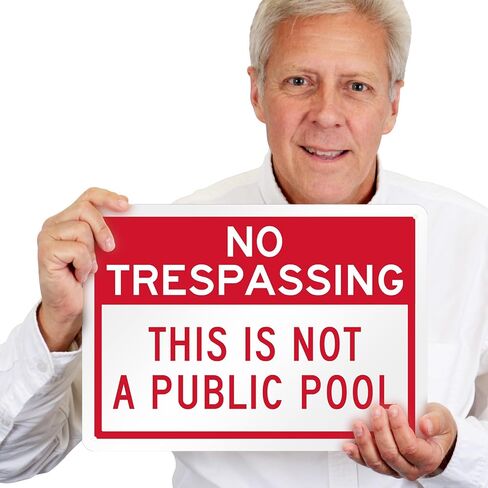 SmartSign 'No Trespassing This Is Not A Public Pool' Sign with Symbol, 14 x 10 inch 40 mil Laminated Rustproof Aluminum - Red/Blue on White Metal Sign for Swimming Pools, Made in USA in Kuwait