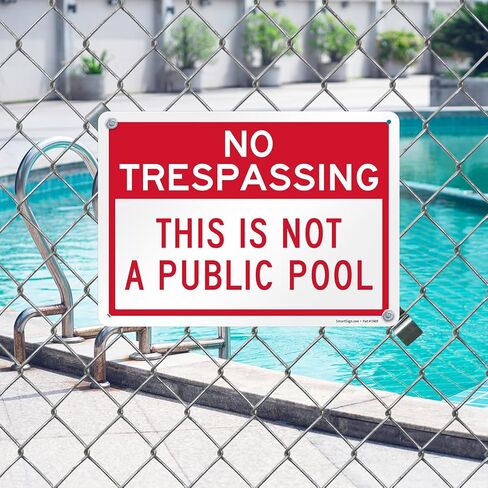 SmartSign 'No Trespassing This Is Not A Public Pool' Sign with Symbol, 14 x 10 inch 40 mil Laminated Rustproof Aluminum - Red/Blue on White Metal Sign for Swimming Pools, Made in USA in Kuwait