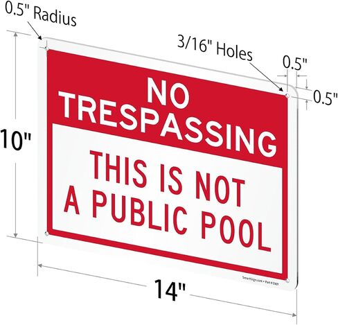 SmartSign 'No Trespassing This Is Not A Public Pool' Sign with Symbol, 14 x 10 inch 40 mil Laminated Rustproof Aluminum - Red/Blue on White Metal Sign for Swimming Pools, Made in USA in Kuwait