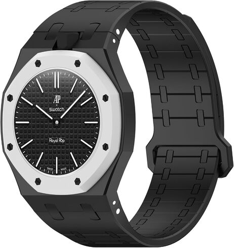سوار VeveXiao متين متوافق مع سوار ساعة Swatch Royal Pop، حزام سيليكون رياضي مع إطار مقاوم للصدمات للرجال والنساء وحزام بإبزيم مغناطيسي in Kuwait