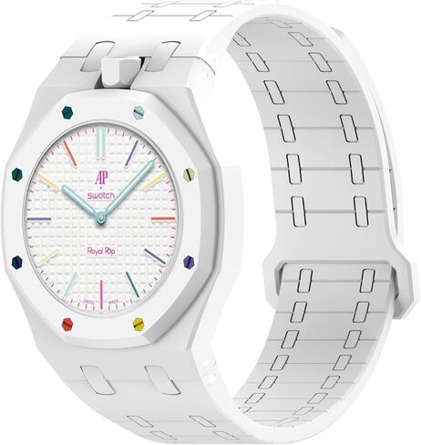 سوار VeveXiao متين متوافق مع سوار ساعة Swatch Royal Pop، حزام سيليكون رياضي مع إطار مقاوم للصدمات للرجال والنساء وحزام بإبزيم مغناطيسي in Kuwait