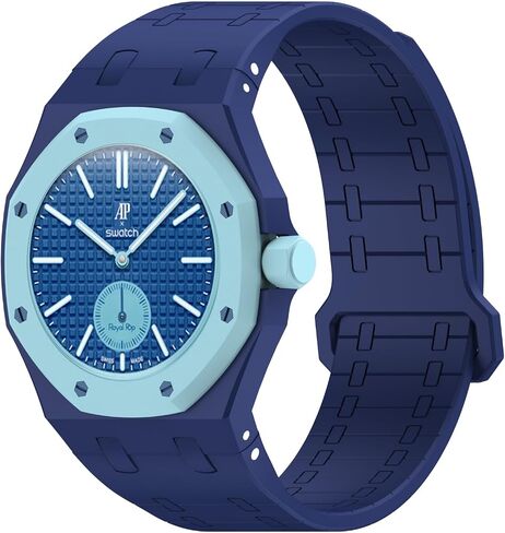 سوار VeveXiao متين متوافق مع سوار ساعة Swatch Royal Pop، حزام سيليكون رياضي مع إطار مقاوم للصدمات للرجال والنساء وحزام بإبزيم مغناطيسي in Kuwait