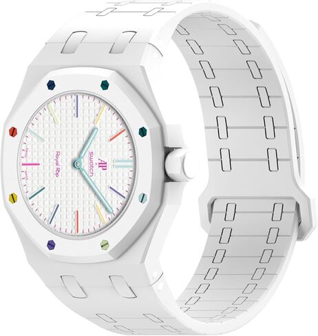 سوار VeveXiao متين متوافق مع سوار ساعة Swatch Royal Pop، حزام سيليكون رياضي مع إطار مقاوم للصدمات للرجال والنساء وحزام بإبزيم مغناطيسي in Kuwait