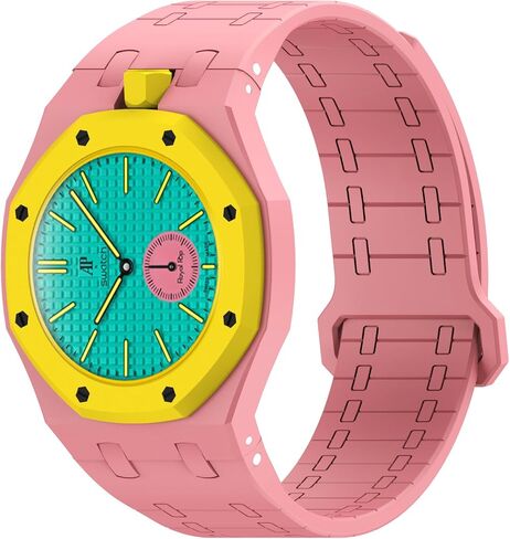 سوار VeveXiao متين متوافق مع سوار ساعة Swatch Royal Pop، حزام سيليكون رياضي مع إطار مقاوم للصدمات للرجال والنساء وحزام بإبزيم مغناطيسي in Kuwait