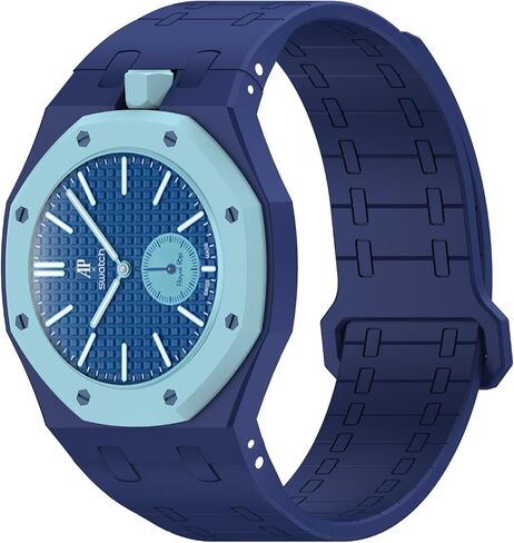 سوار VeveXiao متين متوافق مع سوار ساعة Swatch Royal Pop، حزام سيليكون رياضي مع إطار مقاوم للصدمات للرجال والنساء وحزام بإبزيم مغناطيسي in Kuwait