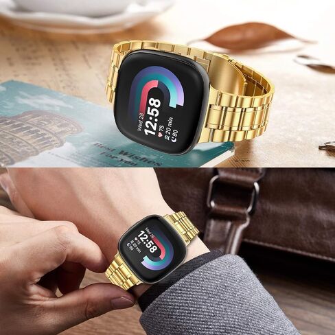 سوار صلب من الفولاذ المقاوم للصدأ متوافق مع Fitbit Versa 4/Versa 3، حزام معدني لـ Fitbit Sense/Sense 2 للنساء والرجال in Kuwait