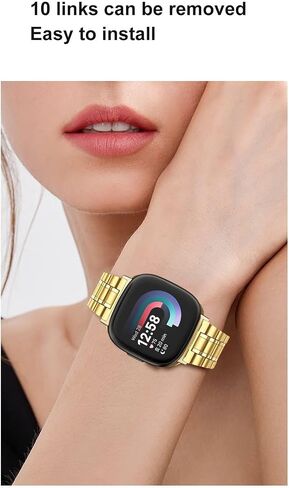 سوار صلب من الفولاذ المقاوم للصدأ متوافق مع Fitbit Versa 4/Versa 3، حزام معدني لـ Fitbit Sense/Sense 2 للنساء والرجال in Kuwait