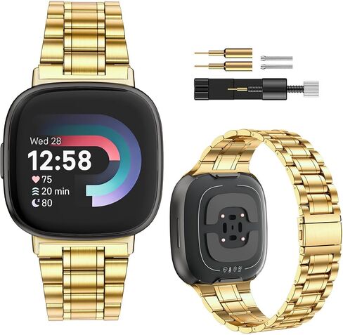 سوار صلب من الفولاذ المقاوم للصدأ متوافق مع Fitbit Versa 4/Versa 3، حزام معدني لـ Fitbit Sense/Sense 2 للنساء والرجال in Kuwait