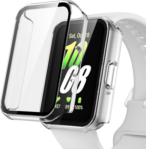 2X حافظة متوافقة مع هاتف Samsung Galaxy Fit 3 (SM-R390) | واقي شاشة من الزجاج المقسى المدمج وممتص للصدمات من البولي كربونات الصلب، غطاء حماية كامل نحيف (شفاف) in Kuwait