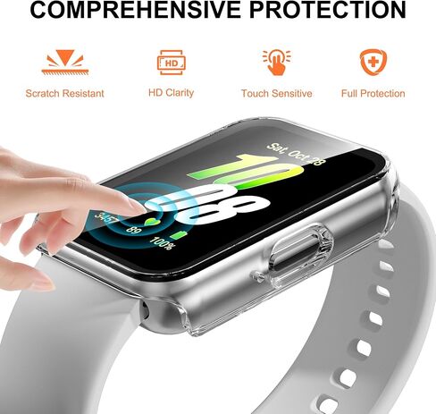 2X حافظة متوافقة مع هاتف Samsung Galaxy Fit 3 (SM-R390) | واقي شاشة من الزجاج المقسى المدمج وممتص للصدمات من البولي كربونات الصلب، غطاء حماية كامل نحيف (شفاف) in Kuwait