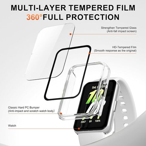 2X حافظة متوافقة مع هاتف Samsung Galaxy Fit 3 (SM-R390) | واقي شاشة من الزجاج المقسى المدمج وممتص للصدمات من البولي كربونات الصلب، غطاء حماية كامل نحيف (شفاف) in Kuwait
