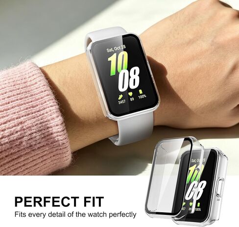 2X حافظة متوافقة مع هاتف Samsung Galaxy Fit 3 (SM-R390) | واقي شاشة من الزجاج المقسى المدمج وممتص للصدمات من البولي كربونات الصلب، غطاء حماية كامل نحيف (شفاف) in Kuwait