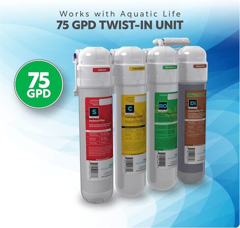خرطوشة فلتر بديلة بغشاء RO من AquaticLife Twist-In 75 GPD لنظام تصفية المياه لإزالة الأيونات بالتناضح العكسي وحدات RO/RODI in Kuwait