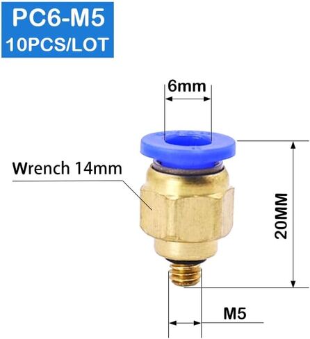 10pcs BSPT PC6-M5, 6mm to M5 Pneumatic Connectors Male Straight One-Touch Fittings in Saudi Arabia
