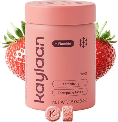 Strawberry Toothpaste Tablets with Fluoride - for Adults, Toddlers, and Kids Toothpaste Teeth Whitening Travel Sensitive SLS Free Childrens Kid Oral Care - 90 Count in Kuwait