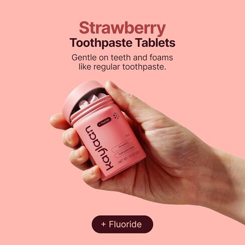 Strawberry Toothpaste Tablets with Fluoride - for Adults, Toddlers, and Kids Toothpaste Teeth Whitening Travel Sensitive SLS Free Childrens Kid Oral Care - 90 Count in Kuwait