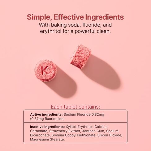 Strawberry Toothpaste Tablets with Fluoride - for Adults, Toddlers, and Kids Toothpaste Teeth Whitening Travel Sensitive SLS Free Childrens Kid Oral Care - 90 Count in Kuwait