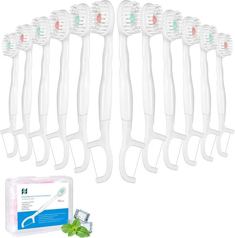 5 in 1 Disposable Mini Toothbrushes with Toothpaste Tongue Scraper Floss Pick Prepasted Travel Toothbrush 12 Pack (Mixed Flavors) in Kuwait