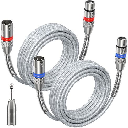 كابلات XLR بطول 25 قدمًا، 2 حزمة، 21AWG 99.99% OFC، سلك ميكروفون محمي ومتوازن من الذكور إلى الإناث للاستوديو، البث المباشر، البودكاست، فضي in Kuwait