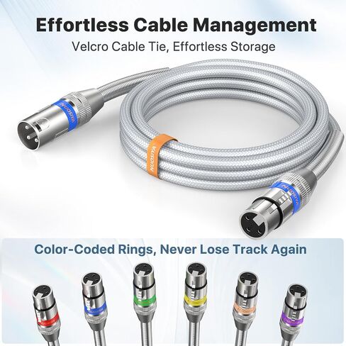 كابلات XLR بطول 25 قدمًا، 2 حزمة، 21AWG 99.99% OFC، سلك ميكروفون محمي ومتوازن من الذكور إلى الإناث للاستوديو، البث المباشر، البودكاست، فضي in Kuwait