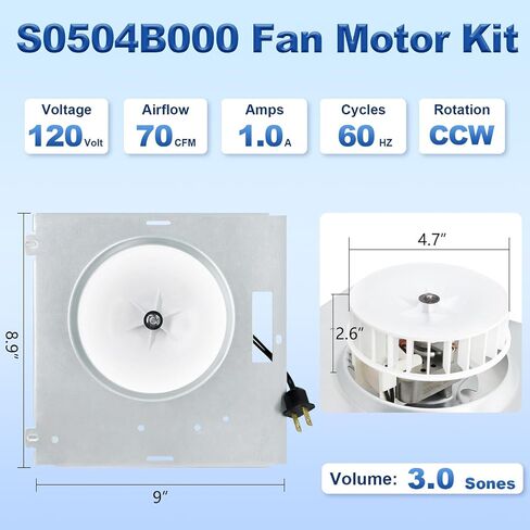 S0504B000 استبدال محرك مروحة الحمام متوافق مع Broan Nutone769RL، 769RL B Unit، 769RL-R01، 763RLN، 763RL، 763RLN-R01، 769RFT-R01، VF707RCN، VF705RCN مجموعة محرك مروحة العادم 70 CFM in Kuwait