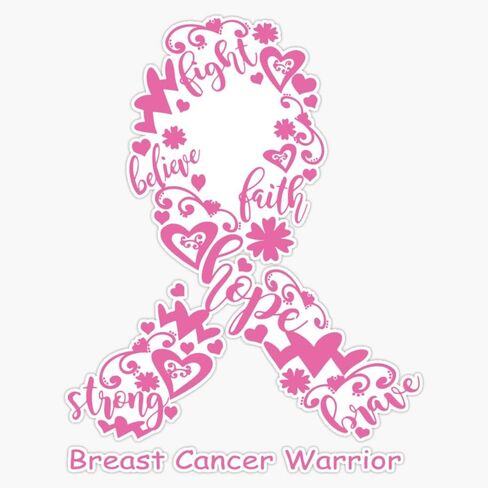 Breast Cancer Warrior Breast Cancer Ribbon Strong Hope Believe Fight Faith Brave Sticker Vinyl Decal Car Laptop Wall Window Bumper Sticker 5" in Kuwait