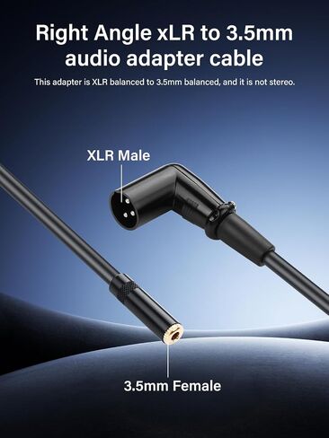 كابل صوت ستيريو 90 درجة XLR إلى 1/8، زاوية قائمة XLR ذكر إلى 3.5 مم كابل محول TRS أنثى لميكروفون خلاط مكبر الصوت (0.3 متر/1 قدم) in Kuwait