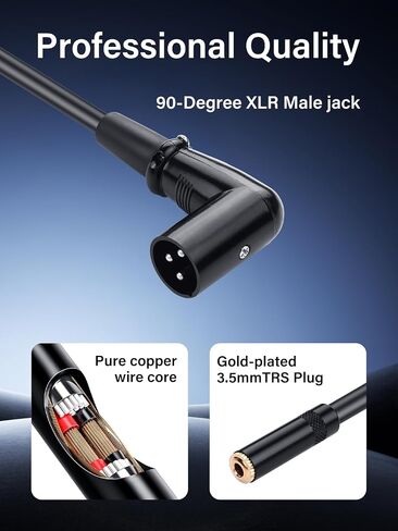 كابل صوت ستيريو 90 درجة XLR إلى 1/8، زاوية قائمة XLR ذكر إلى 3.5 مم كابل محول TRS أنثى لميكروفون خلاط مكبر الصوت (0.3 متر/1 قدم) in Kuwait