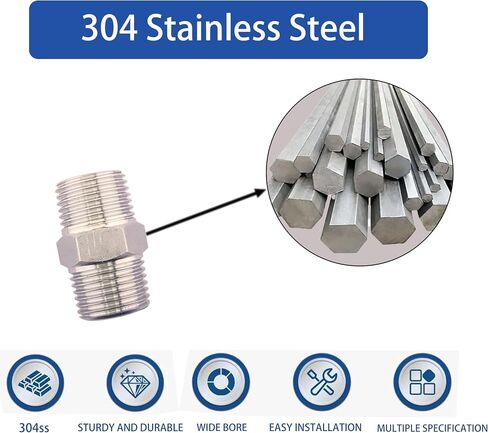 1" Male x 3/4" Male NPT Threaded Reducing Hex Nipple ，304 Stainless Steel Reducing Pipe Fitting Nipple Adapter With Teflon Plumbers Tape (Pack of 2) in Kuwait